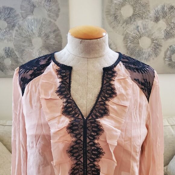 Nanette Lepore Silk Lace-Trim Blouse size 12 in Pink/Black - NEW - Picture 5 of 13